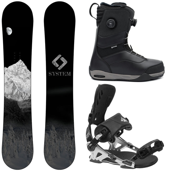 System MTN Snowboard, Dual Pro Twist Boots, Pro Bindings - Men's Complete Snowboard Package 2027