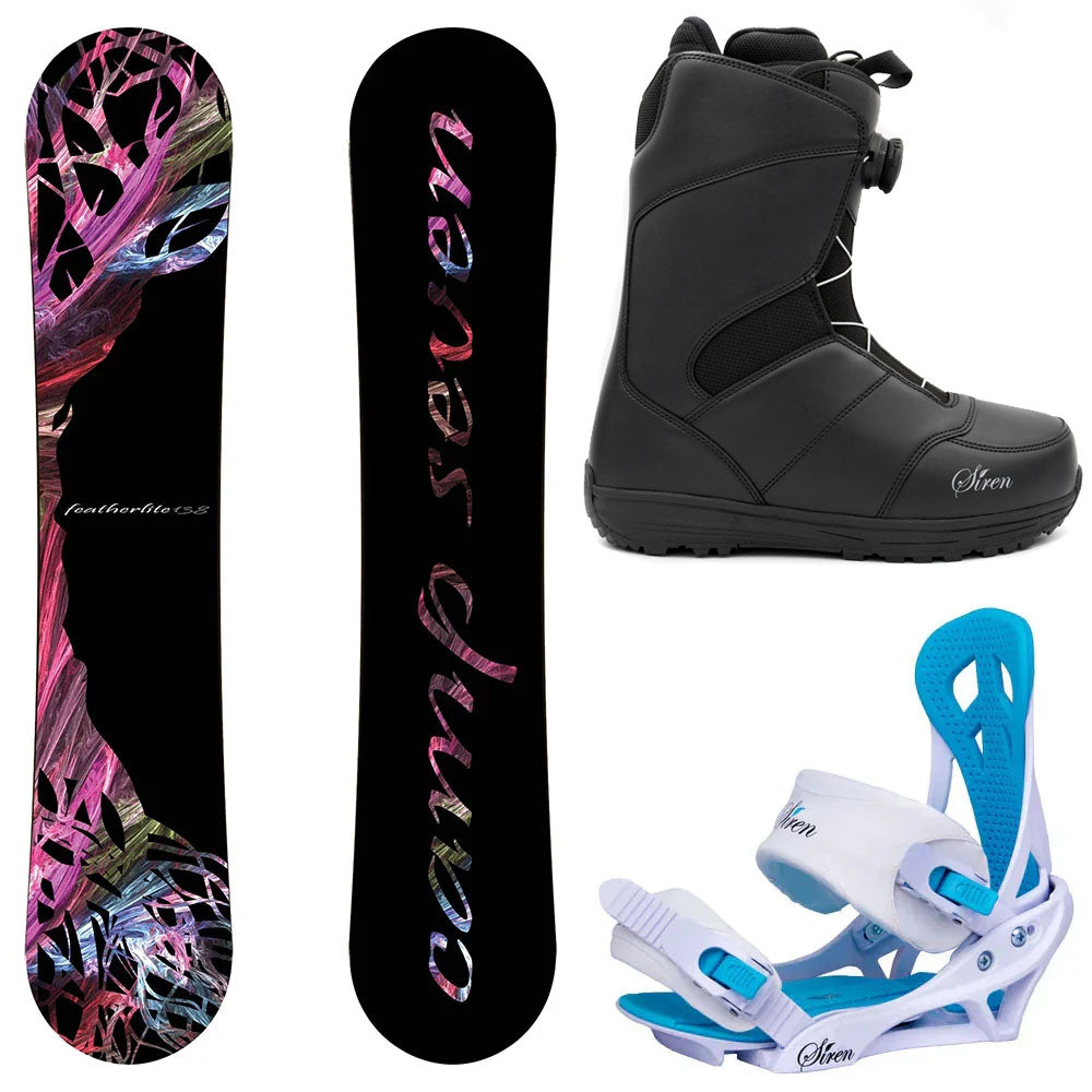 Camp Seven Featherlite Snowboard, Black Pro Twist Boots, Mystic Bindings - Women's Complete Snowboard Package 2027