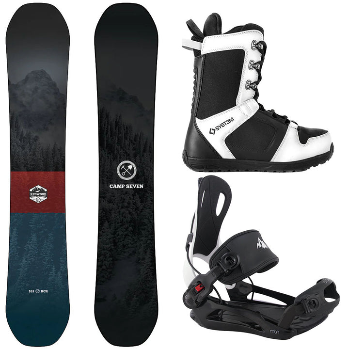 Camp Seven Redwood Snowboard, APX Boots, MTN Bindings - Men's Complete Snowboard Package