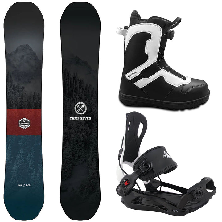 Camp Seven Redwood Snowboard, Pro Twist Boots, MTN Bindings - Men's Complete Snowboard Package