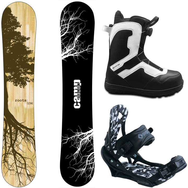 Camp Seven Roots Snowboard, Pro Twist Boots, APX Bindings - Men's Complete Snowboard Package