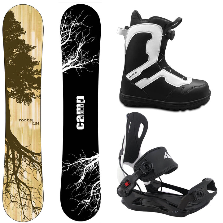 Camp Seven Roots Snowboard, Pro Twist Boots, MTN Bindings - Men's Complete Snowboard Package