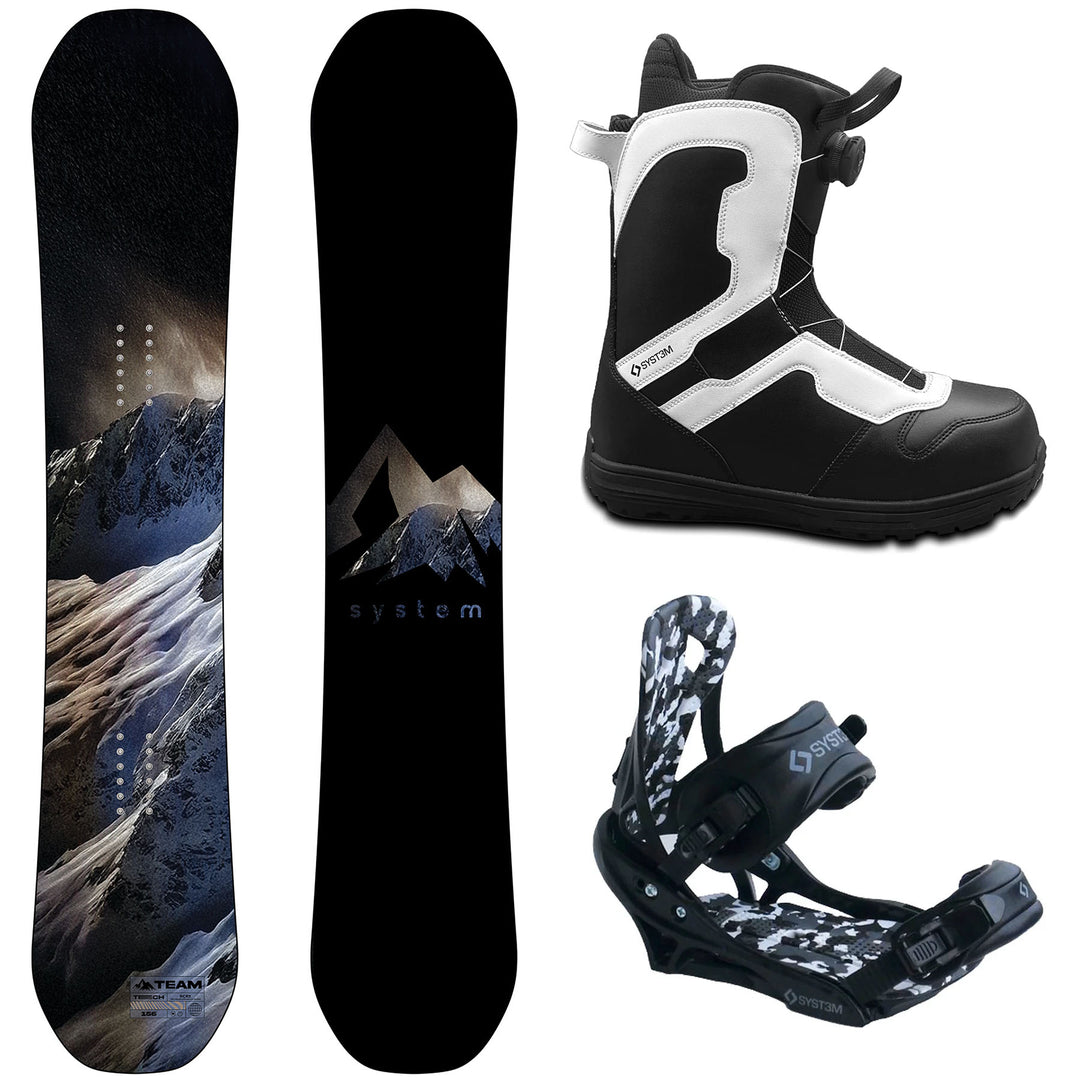 System Team Snowboard, Pro Twist Boots, APX Bindings - Men's Complete Snowboard Package 2027