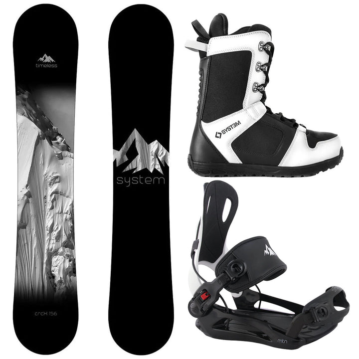 System Timeless Snowboard, APX Boots, MTN Bindings - Men's Complete Snowboard Package