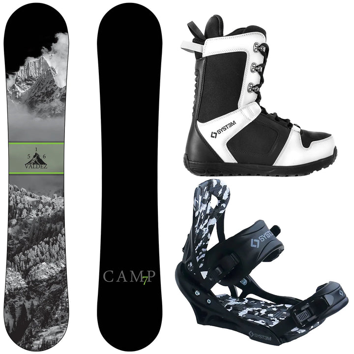 Camp Seven Valdez Snowboard, APX Boots, APX Bindings - Men's Complete Snowboard Package