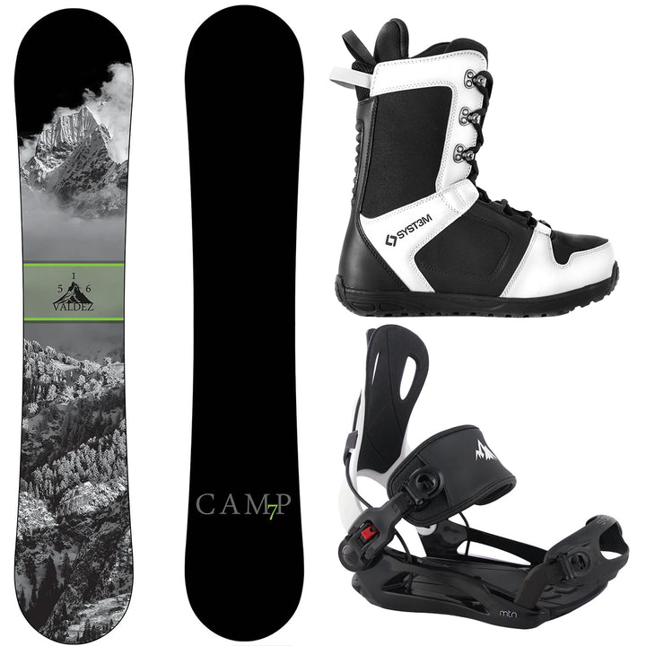 Camp Seven Valdez Snowboard, APX Boots, MTN Bindings - Men's Complete Snowboard Package