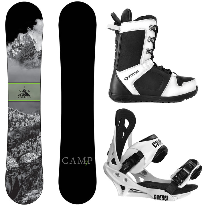 Camp Seven Valdez Snowboard, APX Boots, Summit Bindings - Men's Complete Snowboard Package